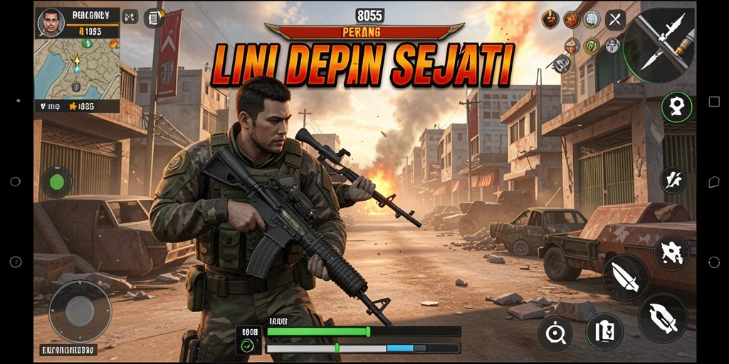 Tampilan gameplay intens di 8055 dengan aksi FPS mendebarkan.