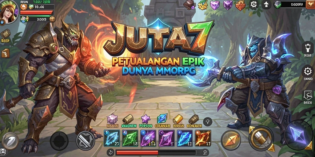 Tangkapan layar utama JUTA7 yang menampilkan aksi seru dalam permainan MMORPG.