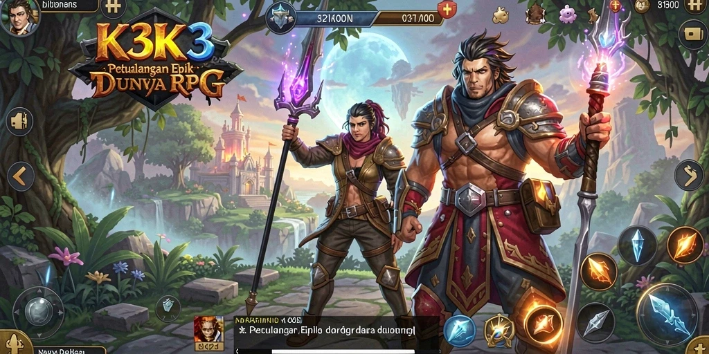 Screenshot action RPG K3K3 menampilkan pertarungan yang seru.