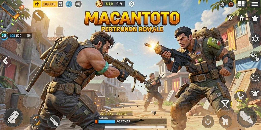 Screenshot gameplay MACANTOTO yang menunjukkan aksi pertarungan Battle Royale.