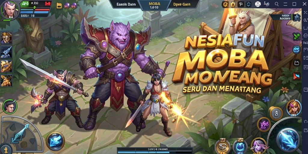 Tampilan gameplay MOBA seru di NESIAFUN dengan pertarungan intens.