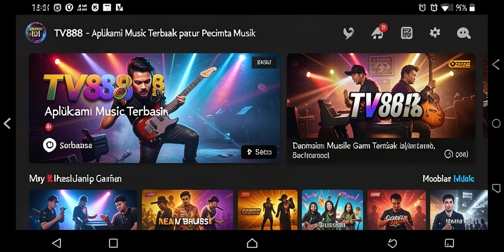 Screenshot TV888 menampilkan antarmuka musik yang menarik dan mudah digunakan.