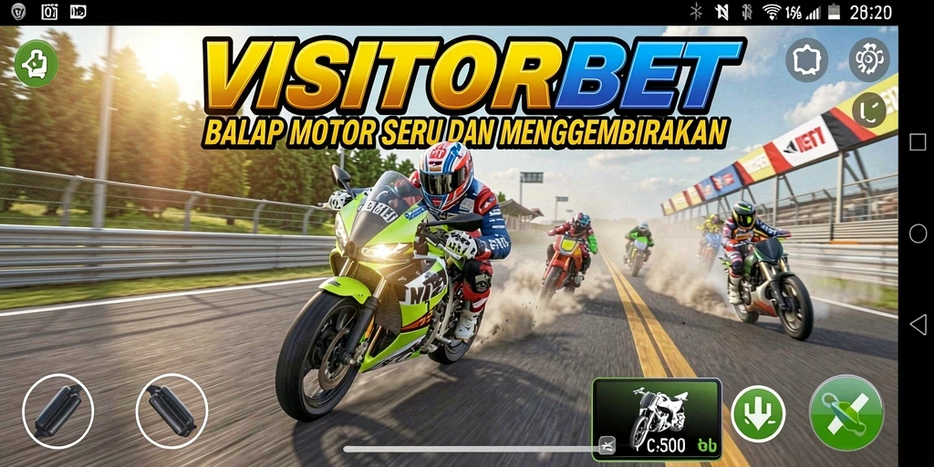 Screenshot utama dari gameplay balap motor yang seru.