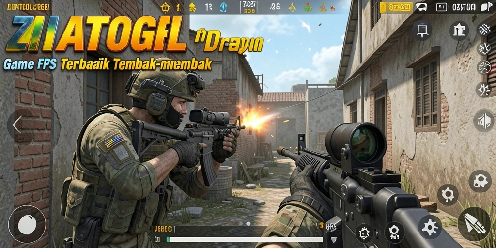 Screenshot ZIATOGEL yang menampilkan aksi tembak-menembak yang intens.